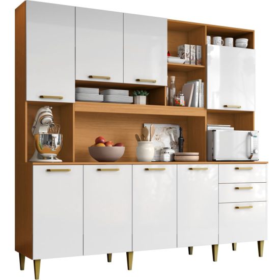 Armário de Cozinha Aramóveis Mega Petra R2000449 espaço para micro-ondas com 208 cm de largura Cinamomo Branco