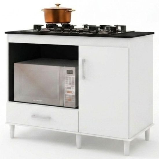 Balcão Cooktop J&A Móveis Classic 5 bocas com porta e gaveta Branco