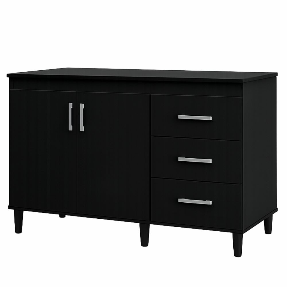 Balcão J&A Móveis Canadense tampo fechado largura 120 cm 2 portas e 3 gavetas Preto