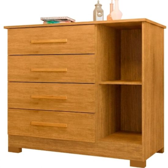 Cômoda J&A Móveis Malibu New Montevidéu  com porta ripado 3D 4 gavetas largura 105 cm Nature OFF White