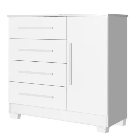 Cômoda J&A Móveis Malibu New Montevidéu, 4 gavetas, larguras 105 cm Branco e Branco Lilas