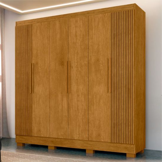 Guarda Roupas de Casal J&A Móveis Malibu New Realce Ripado 3D, 6 portas 4 gavetas Nature 