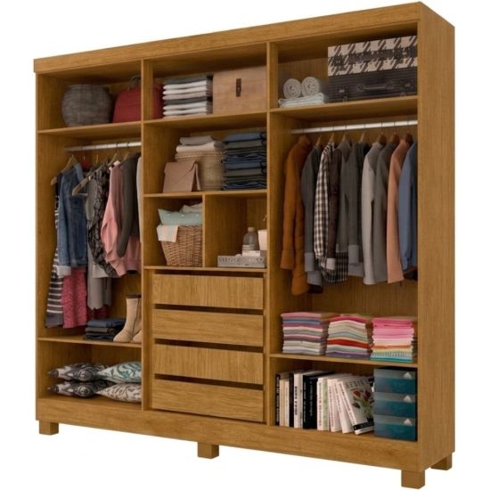 Guarda Roupas de Casal J&A Móveis Malibu New Realce Ripado 3D, 6 portas 4 gavetas Nature 