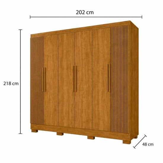 Guarda Roupas de Casal J&A Móveis Malibu New Realce Ripado 3D, 6 portas 4 gavetas Nature 