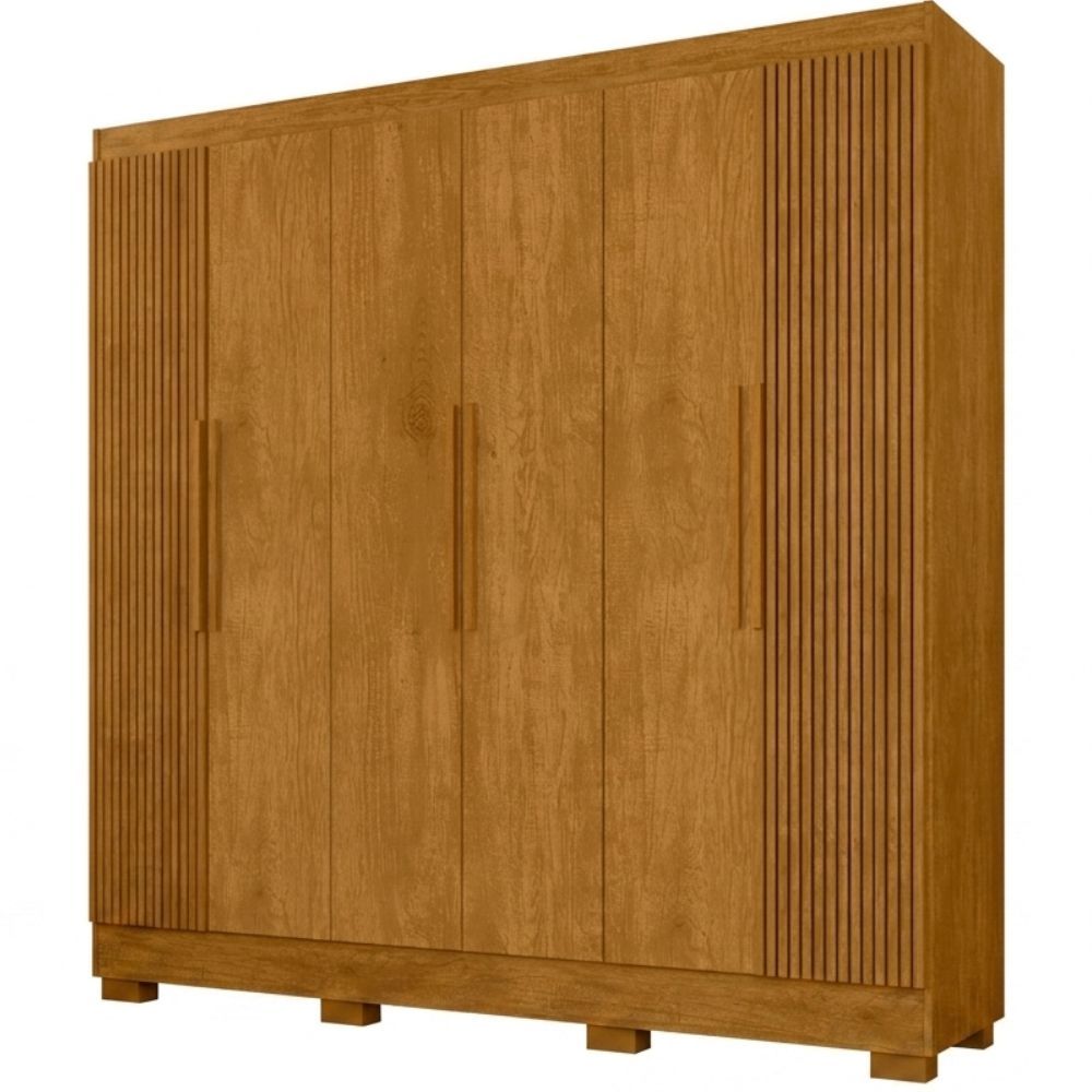 Guarda Roupas de Casal J&A Móveis Malibu New Realce Ripado 3D, 6 portas 4 gavetas Nature 