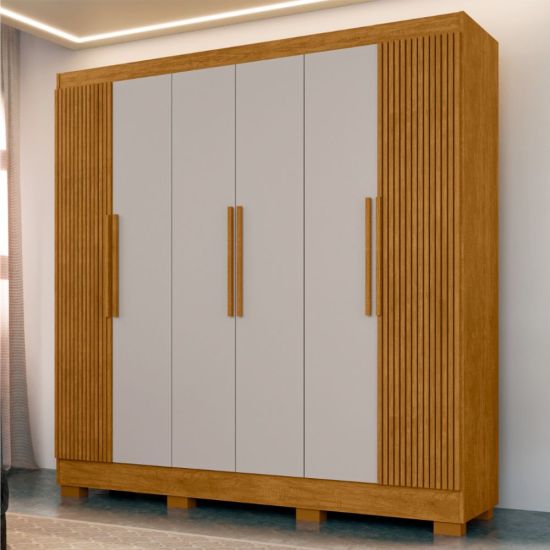 Guarda Roupas de Casal J&A Móveis Malibu New Realce Ripado 3D 6 portas 4 gavetas Nature OFF White