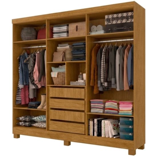 Guarda Roupas de Casal J&A Móveis Malibu New Realce Ripado 3D 6 portas 4 gavetas Nature OFF White