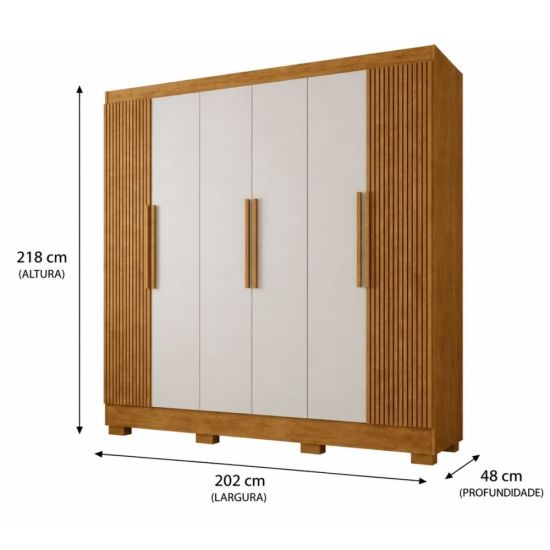 Guarda Roupas de Casal J&A Móveis Malibu New Realce Ripado 3D 6 portas 4 gavetas Nature OFF White