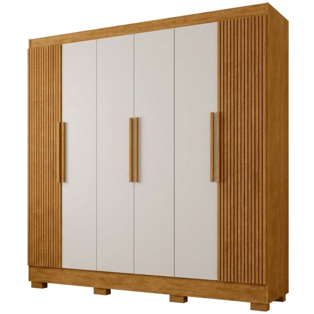 Guarda Roupas de Casal J&A Móveis Malibu New Realce Ripado 3D 6 portas 4 gavetas Nature OFF White