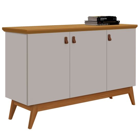 Buffet Balcão Aparador J&A Móveis Absolut 3 portas, largura 122 cm pes de madeira maciça OFF White Nature