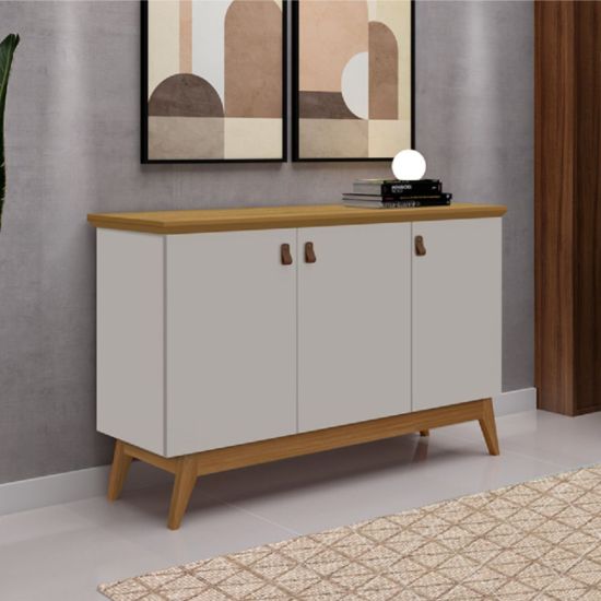 Buffet Balcão Aparador J&A Móveis Absolut 3 portas, largura 122 cm pes de madeira maciça OFF White Nature