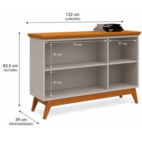 Buffet Balcão Aparador J&A Móveis Absolut 3 portas, largura 122 cm pes de madeira maciça OFF White Nature