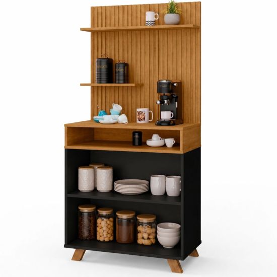 Armário Buffet Aparador Cantinho do Café J&A Móveis Star Ripado com 02 portas largura de 77 cm Preto Nature