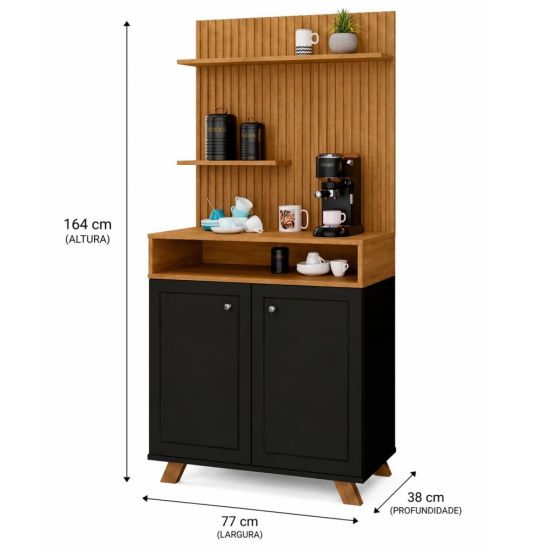 Armário Buffet Aparador Cantinho do Café J&A Móveis Star Ripado com 02 portas largura de 77 cm Preto Nature