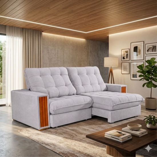 Sofá Retrátil e Reclinável Teixeira Viena molas ensacadas no assento, pillow de 25 cm, largura de 250 cm Capuccino