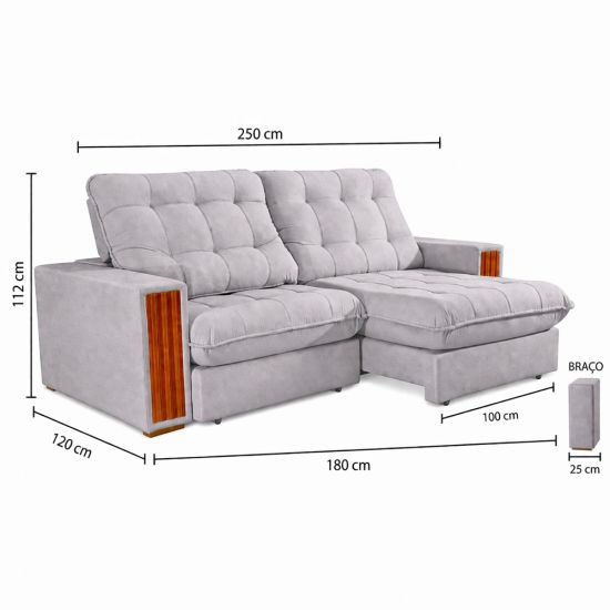 Sofá Retrátil e Reclinável Teixeira Viena molas ensacadas no assento, pillow de 25 cm, largura de 250 cm Capuccino