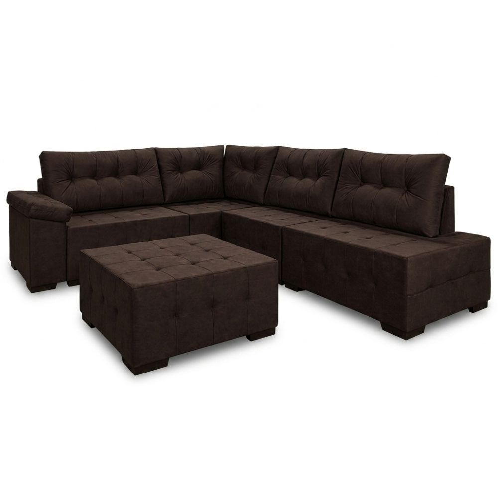 Sofá de Canto Star Porto Rico com Puff largura de 285 cm x 215 cm tecido veludo Marrom