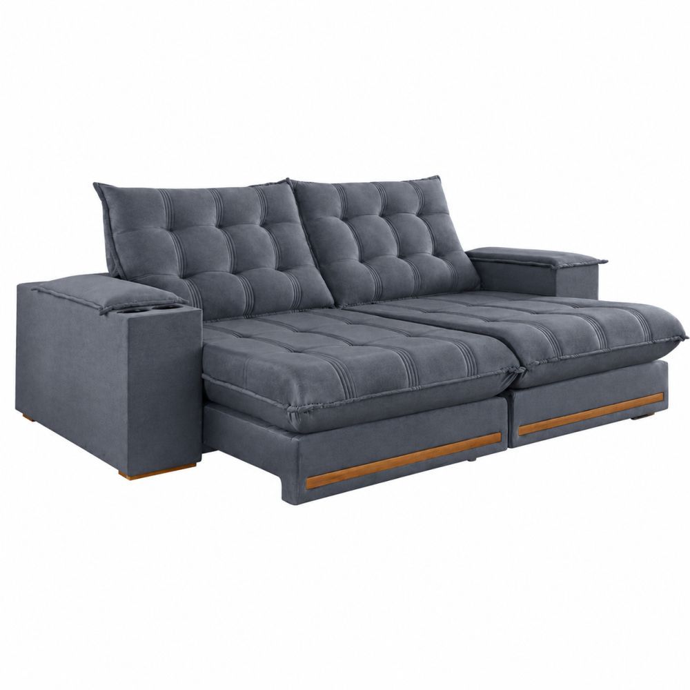 Sofá Retrátil e Reclinável Teixeira Meriti molas ensacadas no assento pillow top de 25 cm, largura de 250 cm Grafite