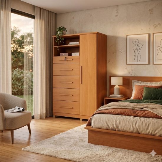 Cômoda Sapateira Multiúso Zanzini Imperial 5 gavetas 1 porta Cinamomo