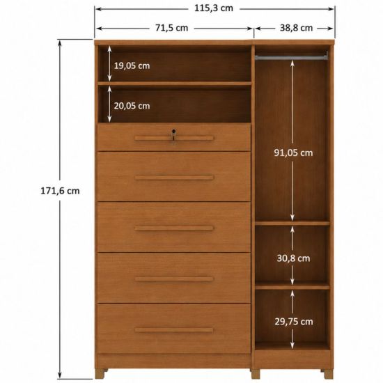 Cômoda Sapateira Multiúso Zanzini Imperial 5 gavetas 1 porta Cinamomo