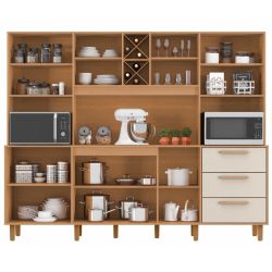 Armário de Cozinha Zanzini Apollo 8 portas 3 gavetas espaço para forno e micro-ondas largura de 242 cm Cinamomo Areia