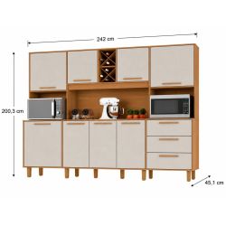 Armário de Cozinha Zanzini Apollo 8 portas 3 gavetas espaço para forno e micro-ondas largura de 242 cm Cinamomo Areia
