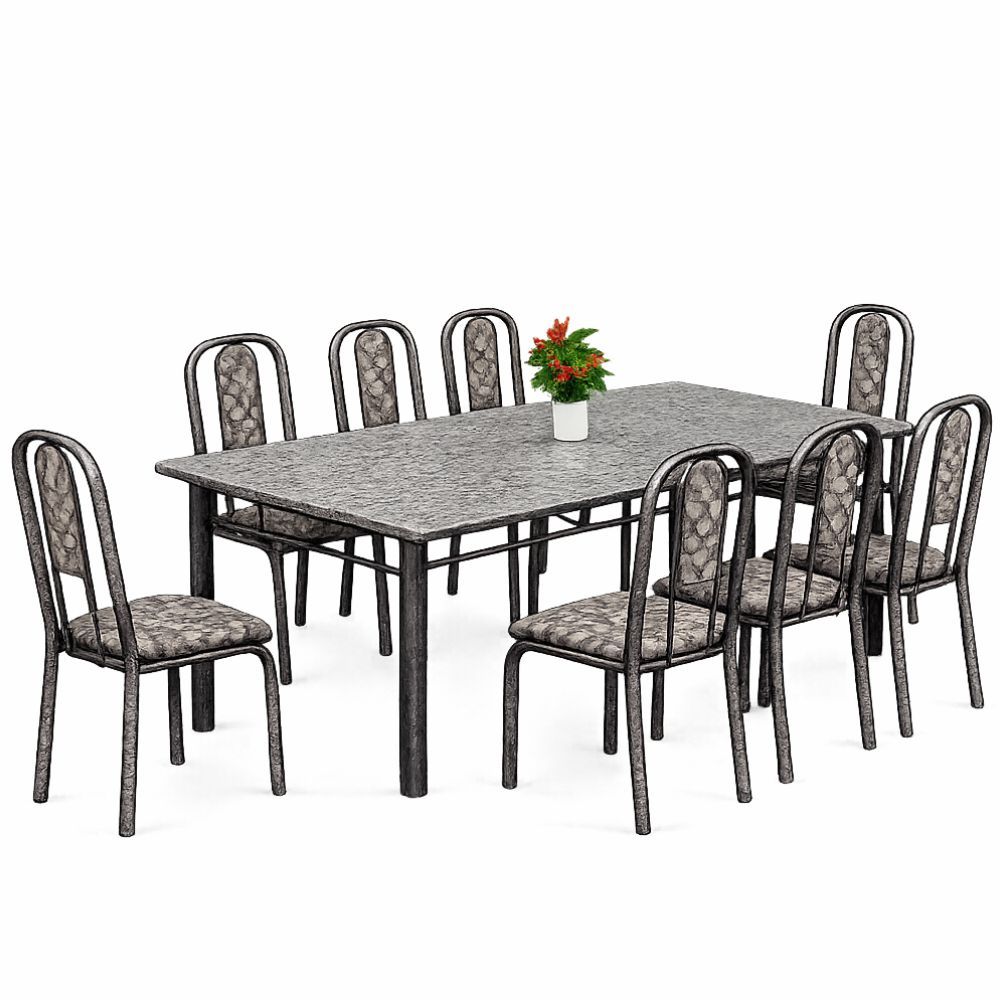 Conjunto de Mesa Teixeira base 3 com 8 cadeiras Madri tampo de granito ocre Preto 