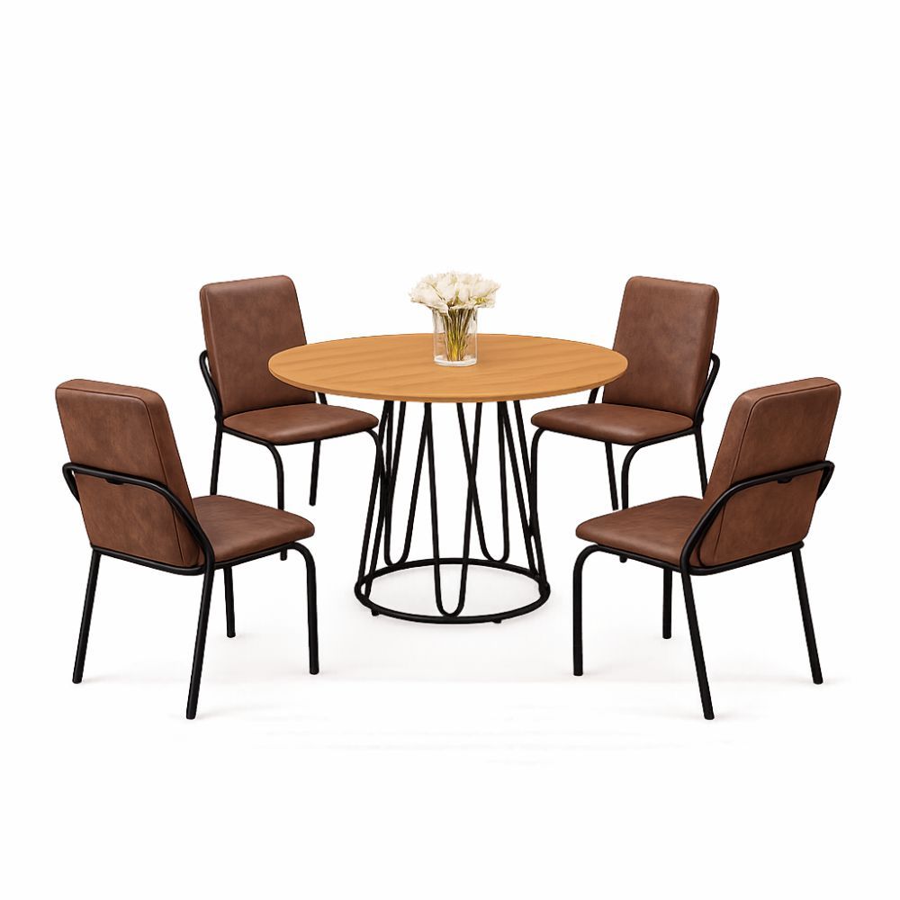 Conjunto Sala de Jantar mesa redonda 90 cm Teixeira Ômega com 4 cadeiras Malibu estofadas Preto Cinamomo