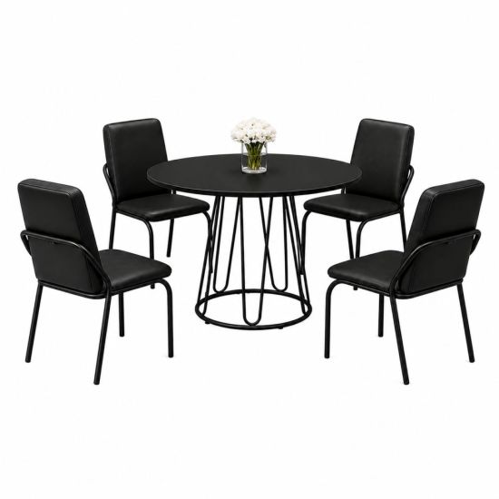 Conjunto Sala de Jantar mesa redonda 90 cm Teixeira Ômega com 4 cadeiras Malibu estofadas Preto 