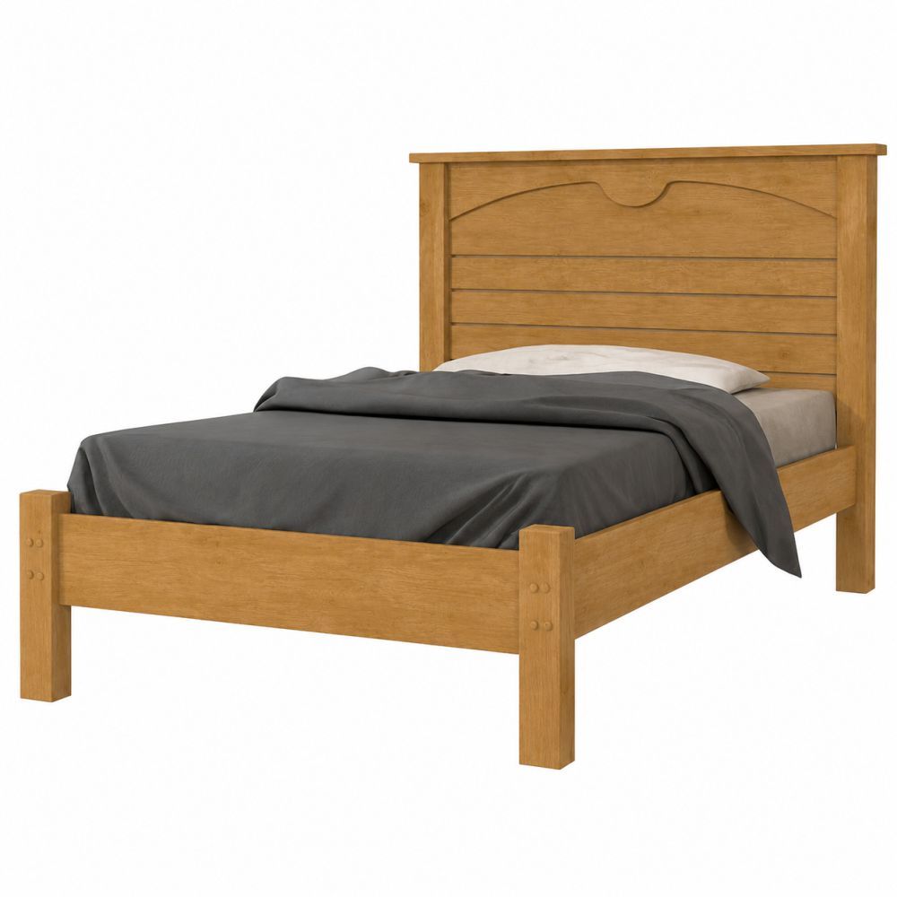 Cama Solteiro J&A Móveis Lion em 100% MDF para colchão com largura de 88 cm estrado em madeira  Nature