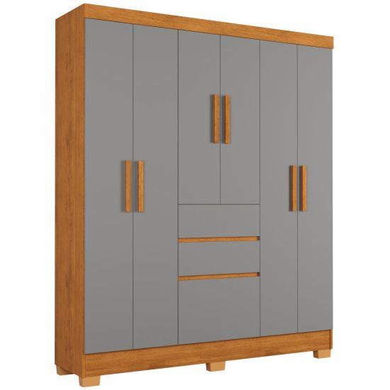 Guarda Roupa Casal J&A Móveis Brunela Munique 7 portas 2 gavetas com pés largura 156 cm Nature Cinza   
