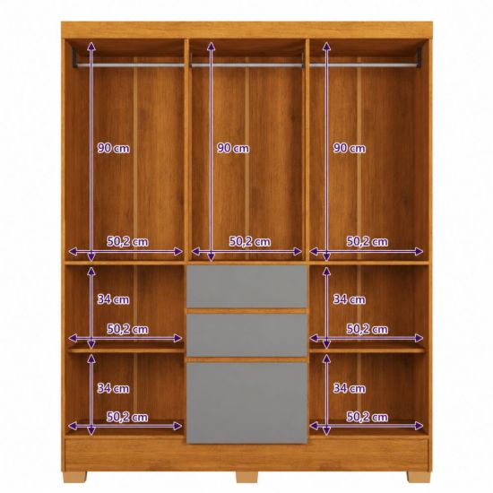 Guarda Roupa Casal J&A Móveis Brunela Munique 7 portas 2 gavetas com pés largura 156 cm Nature Cinza   