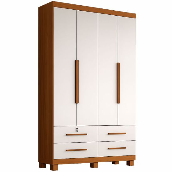 Guarda Roupa Solteiro Zanzini Maximus Plus 4 portas 4 gavetas com pés Cinamomo Areia 