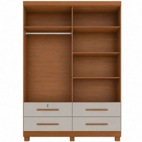 Guarda Roupa Solteiro Zanzini Maximus Plus 4 portas 4 gavetas com pés Cinamomo Areia 