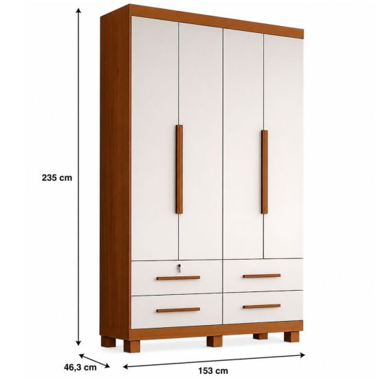 Guarda Roupa Solteiro Zanzini Maximus Plus 4 portas 4 gavetas com pés Cinamomo Areia 