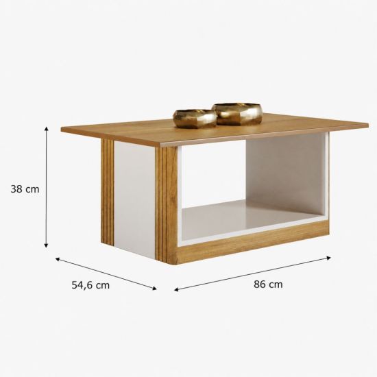 Mesa de Centro Valdemóveis Pérola com tampo em MDF pés com rodízios Cinamomo OFF White