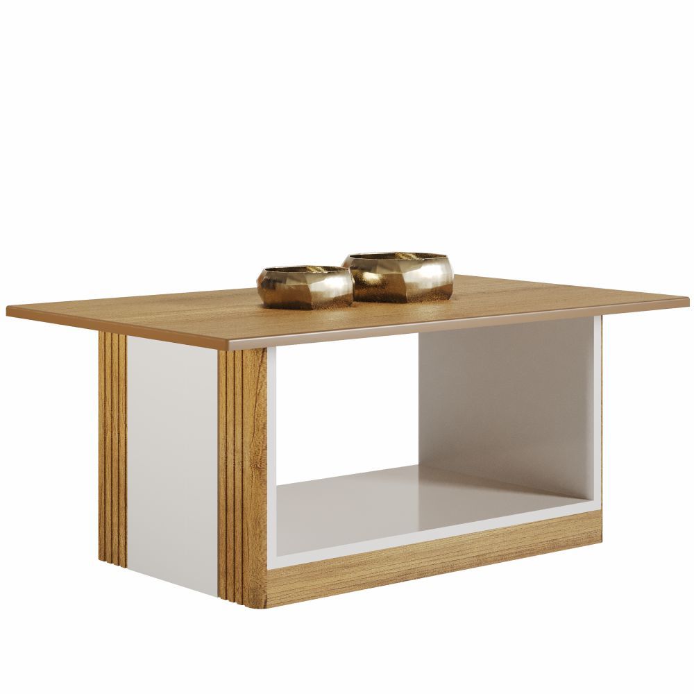 Mesa de Centro Valdemóveis Pérola com tampo em MDF pés com rodízios Cinamomo OFF White