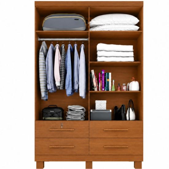 Guarda Roupa Solteiro Zanzini Maximus Plus 4 portas 4 gavetas com pés Cinamomo 