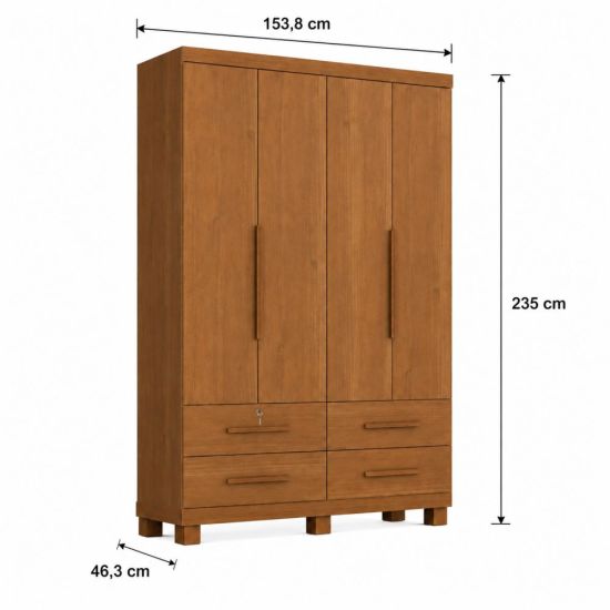 Guarda Roupa Solteiro Zanzini Maximus Plus 4 portas 4 gavetas com pés Cinamomo 