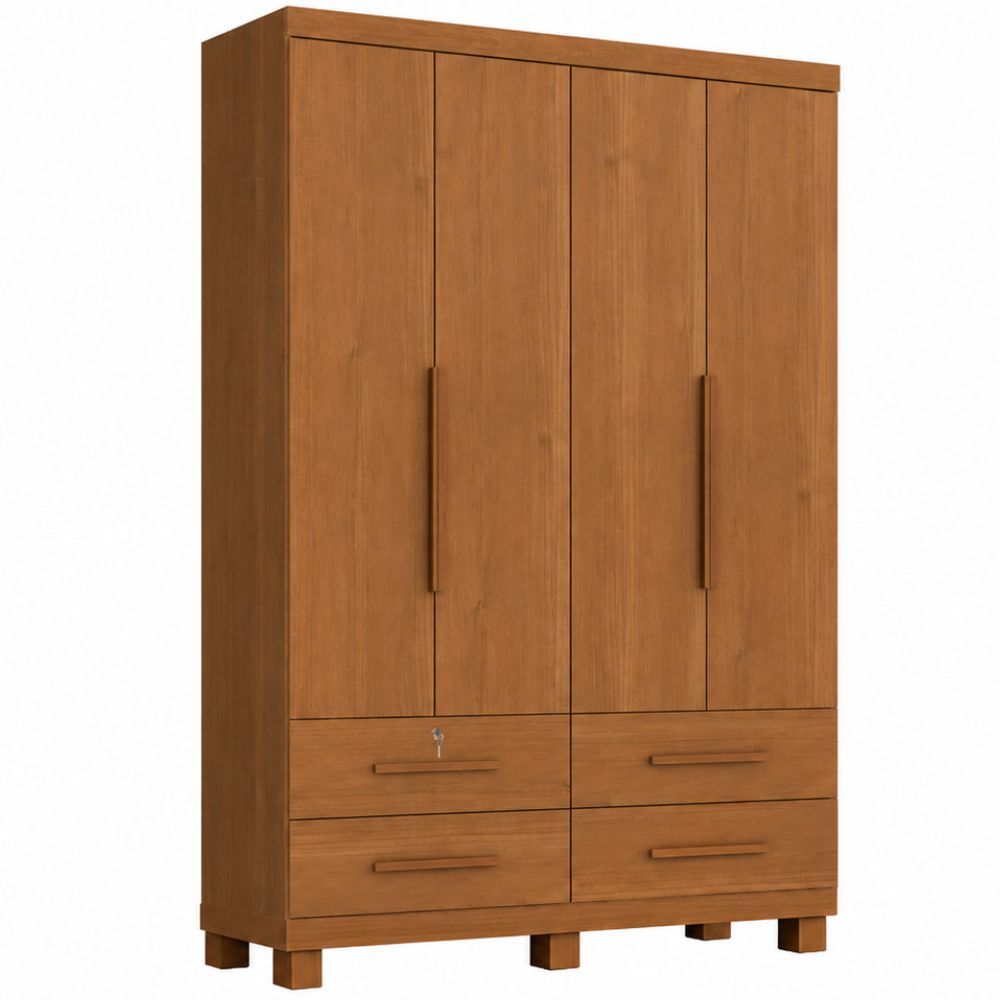 Guarda Roupa Solteiro Zanzini Maximus Plus 4 portas 4 gavetas com pés Cinamomo 