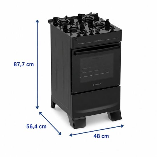 Fogão Atlas Mônaco Top Glass New 4 bocas, mesa de cooktop acendimento automático Preto 