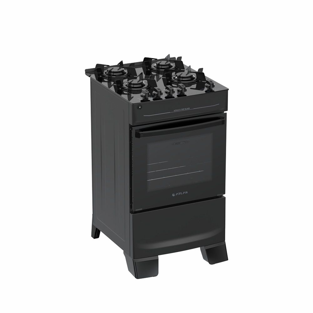 Fogão Atlas Mônaco Top Glass New 4 bocas, mesa de cooktop acendimento automático Preto 