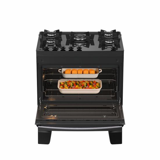 Fogão Atlas Agile Glass New 5 bocas, mesa de cooktop, acendimento automático Preto