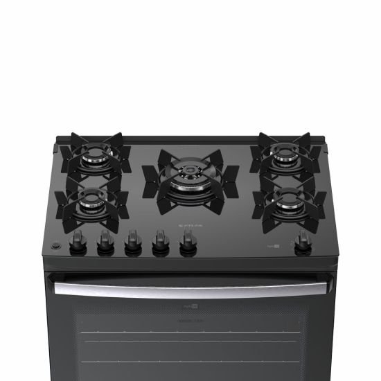 Fogão Atlas Agile Glass New 5 bocas, mesa de cooktop, acendimento automático Preto