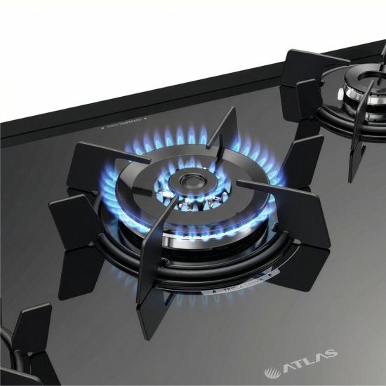 Fogão Atlas Agile Glass New 5 bocas, mesa de cooktop, acendimento automático Preto
