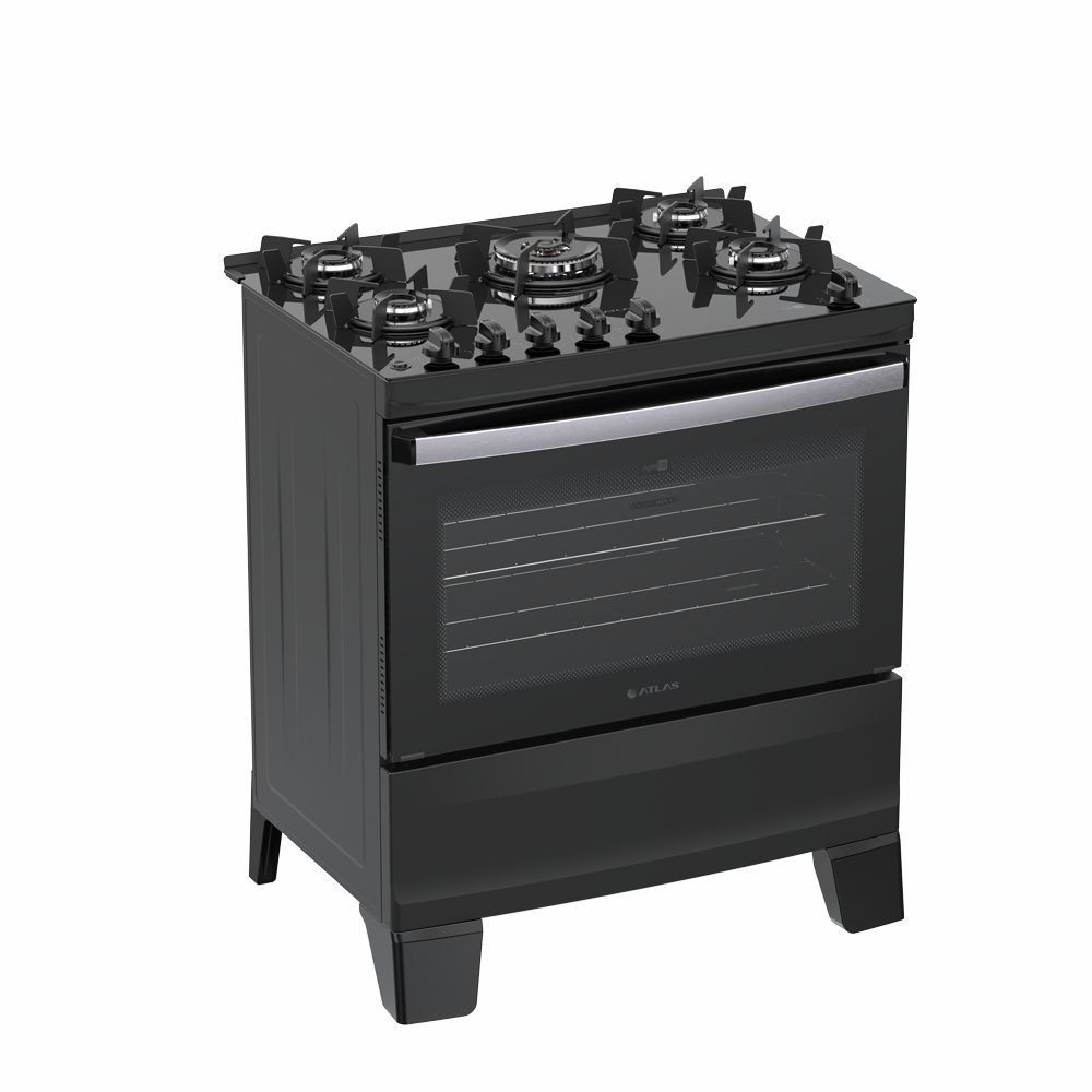 Fogão Atlas Agile Glass New 5 bocas, mesa de cooktop, acendimento automático Preto