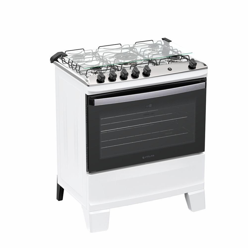 Fogão Atlas Agile New mesa de inox 5 bocas automático 82 litros Branco 