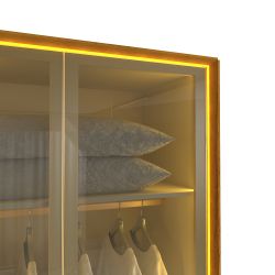 Guarda Roupa Roupeiro Gelius Splendor 6 portas com 4 portas reflecta 8 gavetas LED pés Naturale OFF White Dourado