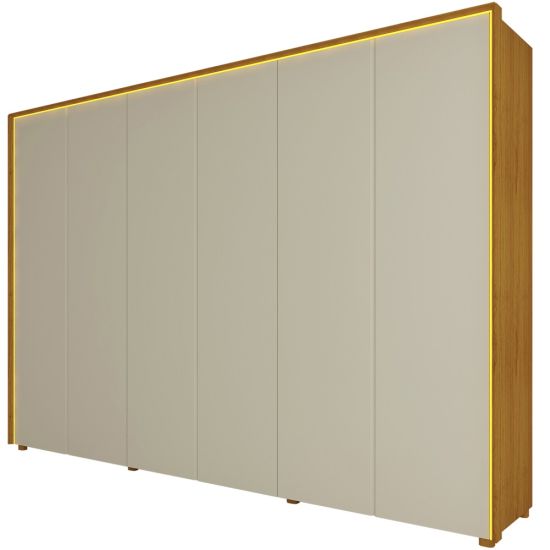 Guarda Roupa Roupeiro Gelius Splendor 6 portas 8 gavetas 100% MDF LED pés Naturale OFF White