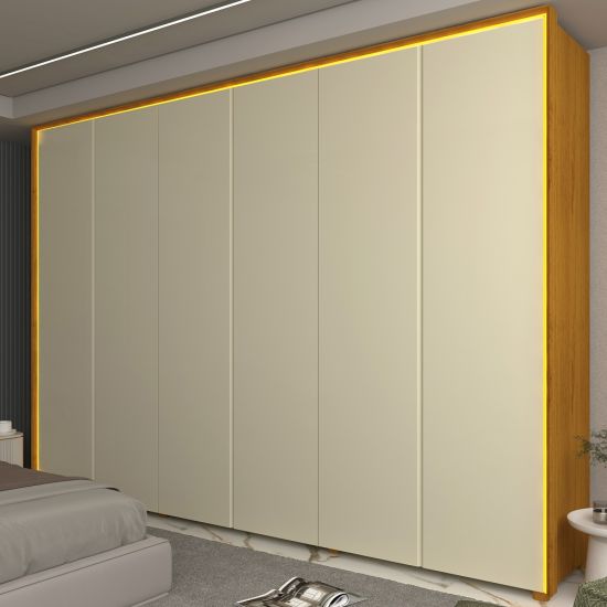 Guarda Roupa Roupeiro Gelius Splendor 6 portas 8 gavetas 100% MDF LED pés Naturale OFF White
